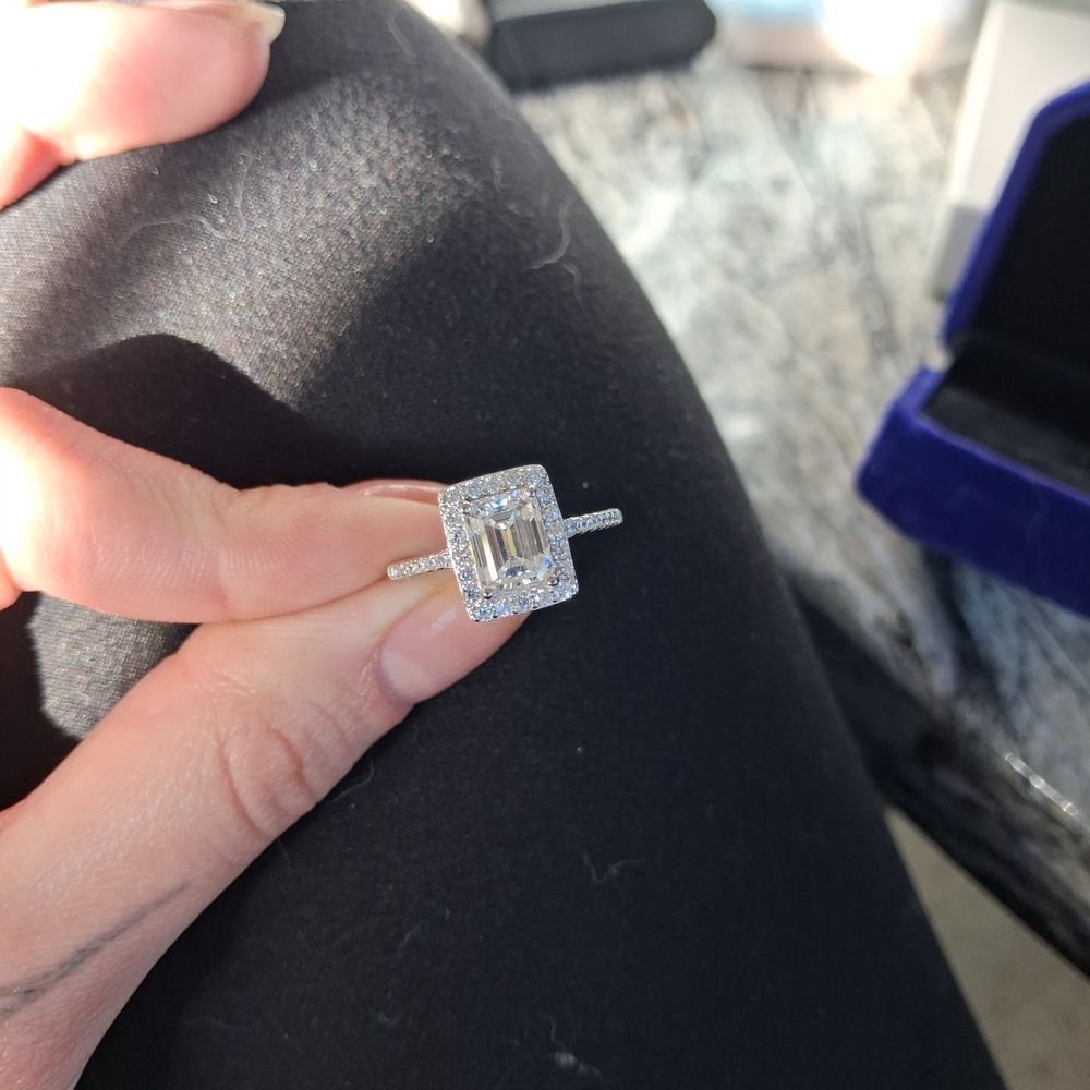 Emerald-Cut Halo Ring in Silver with Clear Stones